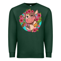 Sports Green cute cow pink flowers and leopard pattern Premium Sweatshirt - NancyCooperArtShop