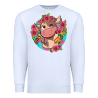 White cute cow pink flowers and leopard pattern Premium Sweatshirt - NancyCooperArtShop