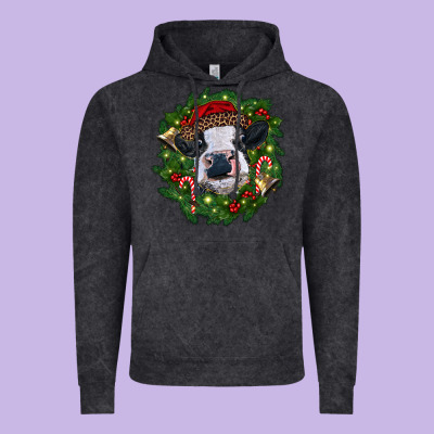 Heifer Cow With Christmas Wreath Vintage Hoodie Designed By Ranaportraitstore