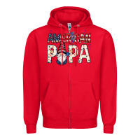 Red american papa with gnome Zipper Hoodie - NancyCooperArtShop