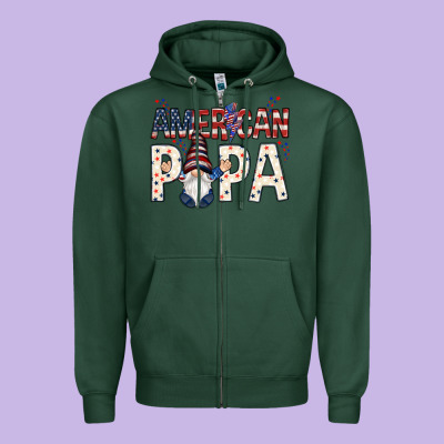 American Papa With Gnome Zipper Hoodie Designed By Nancycooperartshop