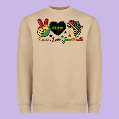 Peace Love Juneteenth 1865 Heavyweight Sweatshirt Designed By Hra Design Shop