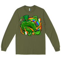 Army Green st patricks lips with horseshoe rainbow and shamrocks Long Sleeve Tee - AdoDesignShop