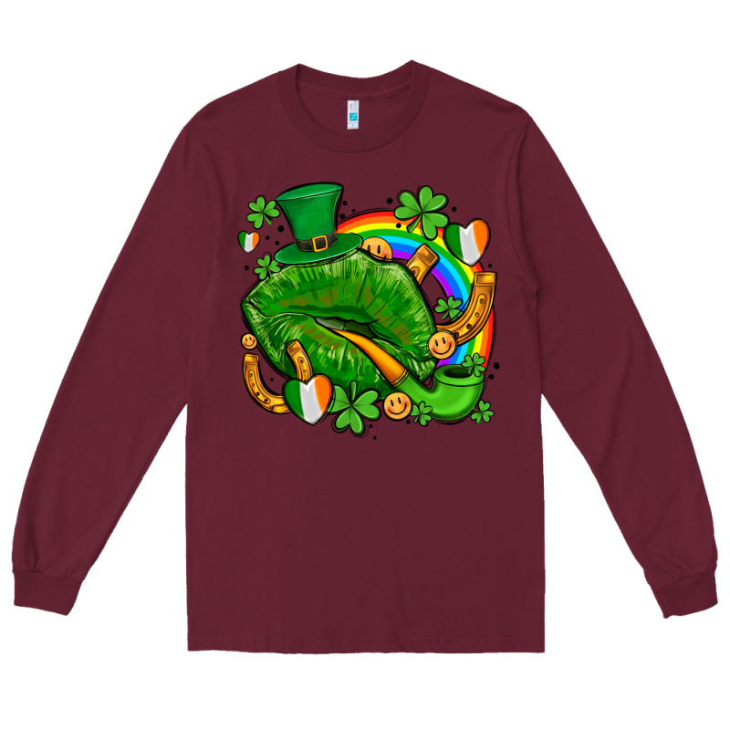 St Patricks Lips With Horseshoe Rainbow And Shamrocks Long Sleeve Tee by AdoDesignShop | Teevron