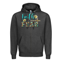 Charcoal Heather faith over fear with cross Zipper Hoodie - BarkalooDesign