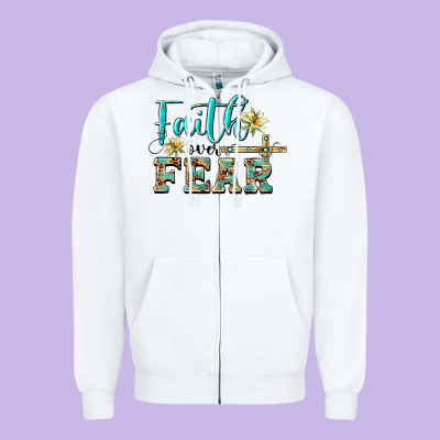 Faith Over Fear With Cross Zipper Hoodie Designed By Barkaloodesign