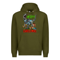 Army Green merry christmas velociraptor Premium Hoodie - LillyAllenDesigns