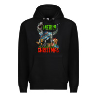 Black merry christmas velociraptor Premium Hoodie - LillyAllenDesigns