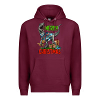 Burgundy merry christmas velociraptor Premium Hoodie - LillyAllenDesigns