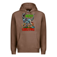 Chestnut merry christmas velociraptor Premium Hoodie - LillyAllenDesigns