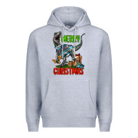Heather Grey merry christmas velociraptor Premium Hoodie - LillyAllenDesigns