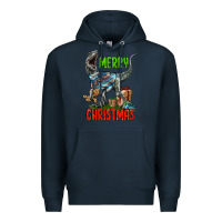 Navy merry christmas velociraptor Premium Hoodie - LillyAllenDesigns