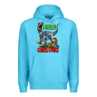 Ocean Blue merry christmas velociraptor Premium Hoodie - LillyAllenDesigns