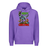 Purple merry christmas velociraptor Premium Hoodie - LillyAllenDesigns