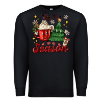 Black 'tis the season with christmas tree and hot cocoa Premium Sweatshirt - MaliasSmallBusiness