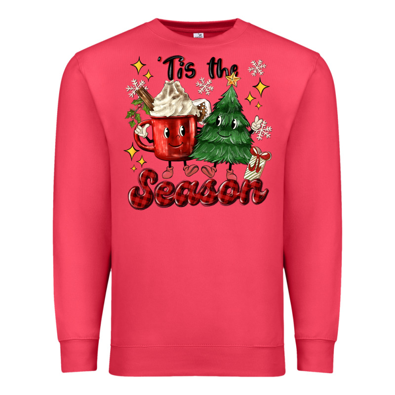 'tis The Season With Christmas Tree And Hot Cocoa Premium Sweatshirt by MaliasSmallBusiness | Teevron