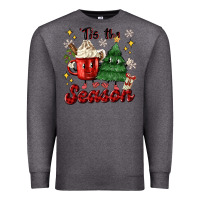 Charcoal Heather 'tis the season with christmas tree and hot cocoa Premium Sweatshirt - MaliasSmallBusiness
