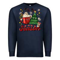 Navy 'tis the season with christmas tree and hot cocoa Premium Sweatshirt - MaliasSmallBusiness