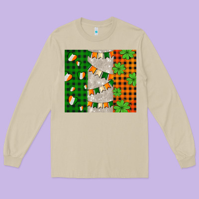 Irish Flag With Shamrocks And Heart Long Sleeve Tee Designed By Adodesignshop