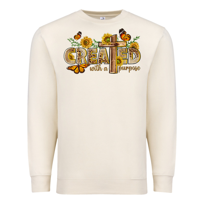 Created With A Purpose With Sunflower And Butterfl Premium Sweatshirt by NancyCooperArtShop | Teevron