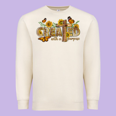 Created With A Purpose With Sunflower And Butterfl Premium Sweatshirt Designed By Nancycooperartshop