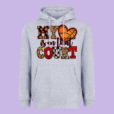 My Heart Is On That Court Basketball Red And Black Heavyweight Hoodie Designed By Nancycooperartshop