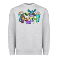 Heather Grey cartoon characters coffee cups Heavyweight Sweatshirt - Zillion Design Studio