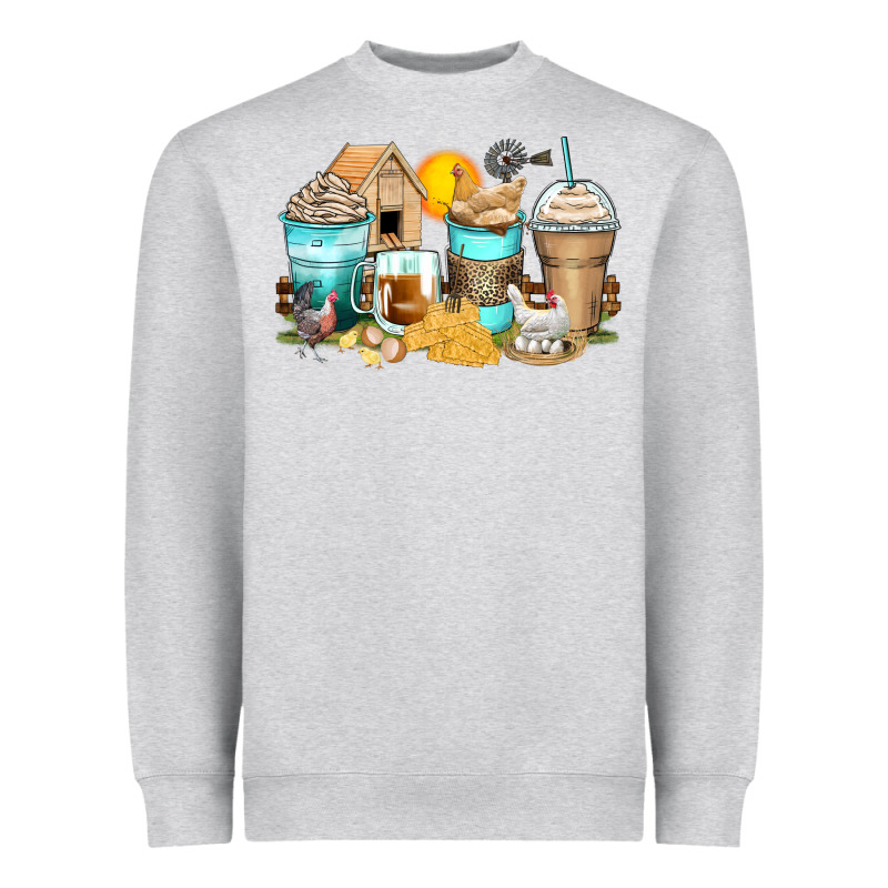 Chicken Coffee Cups Heavyweight Sweatshirt by Zillion Design Studio | Teevron