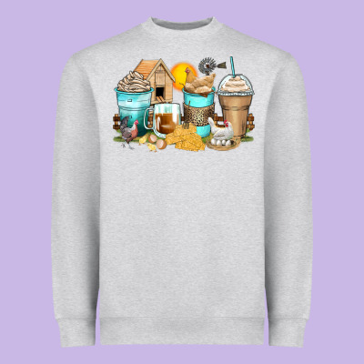 Chicken Coffee Cups Heavyweight Sweatshirt Designed By Zillion Design Studio