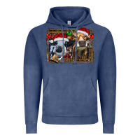 Vintage Denim christmas heifers with leopard and cowhide background Vintage Hoodie - RanaPortraitStore