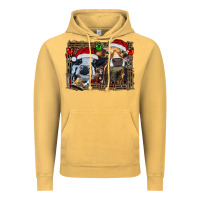 Vintage Mustard christmas heifers with leopard and cowhide background Vintage Hoodie - RanaPortraitStore