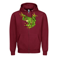 Burgundy White Lipped Tree Frog Illustrations Zipper Hoodie - LillyAllenDesigns