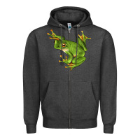 Charcoal Heather White Lipped Tree Frog Illustrations Zipper Hoodie - LillyAllenDesigns