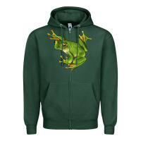 Sports Green White Lipped Tree Frog Illustrations Zipper Hoodie - LillyAllenDesigns