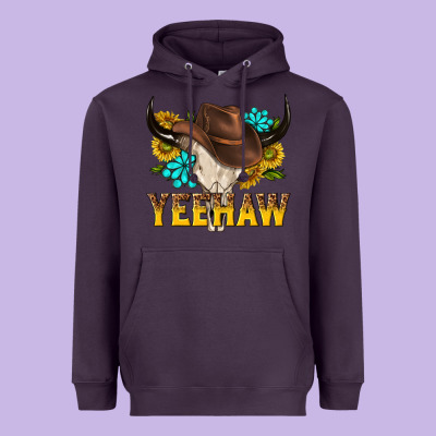 Yeehaw Bull Skull Heavyweight Hoodie Designed By Nancycooperartshop