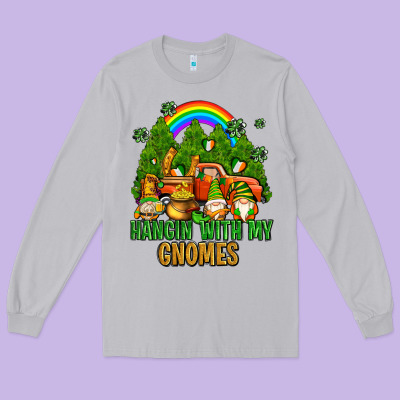 Hangin With My Gnomes With Rainbow Long Sleeve Tee Designed By Adodesignshop