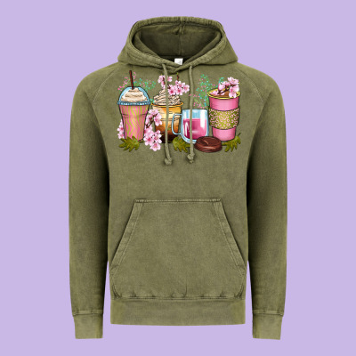 Flowers Coffee Cups Vintage Hoodie Designed By Zillion Design Studio