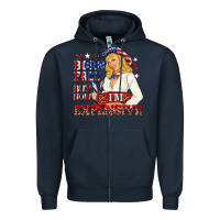 Navy born free but now im expensive Zipper Hoodie - NancyCooperArtShop