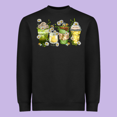 Daisy Coffee Cups Heavyweight Sweatshirt Designed By Zillion Design Studio