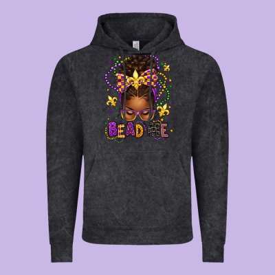 Bead Me Mardi Gras Afro Messy Bun Vintage Hoodie Designed By Texasbilliewilder