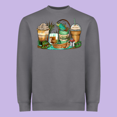 Fishing Coffee Cups Heavyweight Sweatshirt Designed By Zillion Design Studio