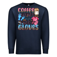 Navy coffee scrubs and rubber gloves Premium Sweatshirt - NancyCooperArtShop