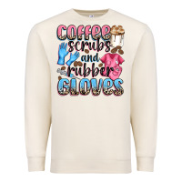 Sandshell coffee scrubs and rubber gloves Premium Sweatshirt - NancyCooperArtShop