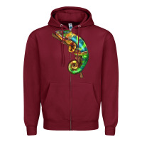 Burgundy Chameleon Lizard Illustrations Zipper Hoodie - LillyAllenDesigns