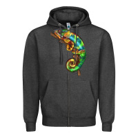 Charcoal Heather Chameleon Lizard Illustrations Zipper Hoodie - LillyAllenDesigns