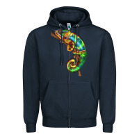 Navy Chameleon Lizard Illustrations Zipper Hoodie - LillyAllenDesigns