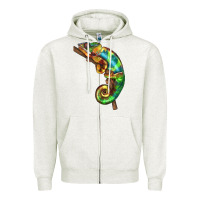 Oatmeal Heather Chameleon Lizard Illustrations Zipper Hoodie - LillyAllenDesigns