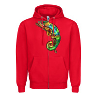 Red Chameleon Lizard Illustrations Zipper Hoodie - LillyAllenDesigns