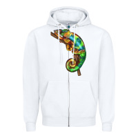 White Chameleon Lizard Illustrations Zipper Hoodie - LillyAllenDesigns
