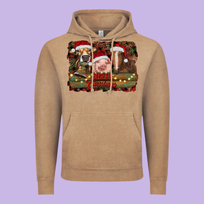 Merry Christmas Farm Animals Vintage Hoodie Designed By Ranaportraitstore